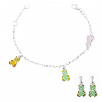 Orphelia® 'Bear' Child's Sterling Silver Set: Bracelet + Earrings - Silver SET-7140/GR