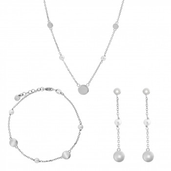 'Milena' Women's Sterling Silver Set: Chain + Bracelet + Earrings - Silver SET-7379