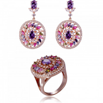 'Enya ' Women's Sterling Silver Set: Earrings + Ring - Rose SET-7428/RG
