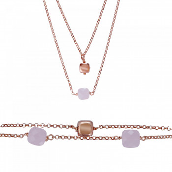 'Joelle' Women's Sterling Silver Set: Bracelet + Necklace - Rose SET-7432