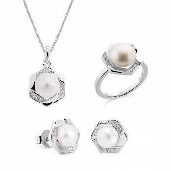 'Aliva' Women's Sterling Silver Set: Necklace + Earrings + Ring - Silver SET-7469