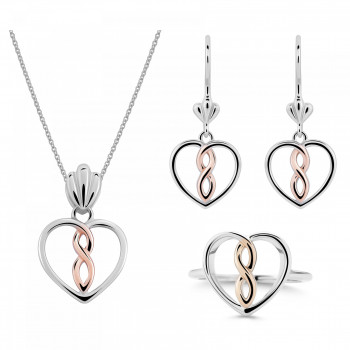 'Delilah' Women's Sterling Silver Set: Necklace + Earrings + Ring - Silver/Rose SET-7475