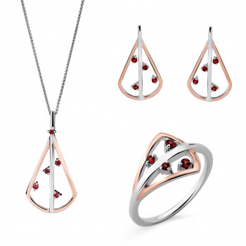 'Sacha' Women's Sterling Silver Set: Necklace + Earrings + Ring - Silver/Rose SET-7496