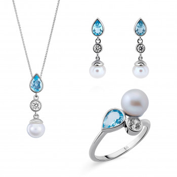 'Lylou' Women's Sterling Silver Set: Necklace + Earrings + Ring - Silver SET-7498