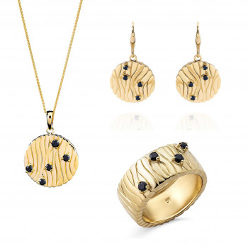 'Babette' Women's Sterling Silver Set: Necklace + Earrings + Ring - Gold SET-7504/G
