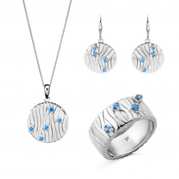 'Babette' Women's Sterling Silver Set: Necklace + Earrings + Ring - Silver SET-7504