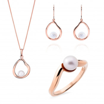 'Baptiste' Women's Sterling Silver Set: Necklace + Earrings + Ring - Rose SET-7507/RG