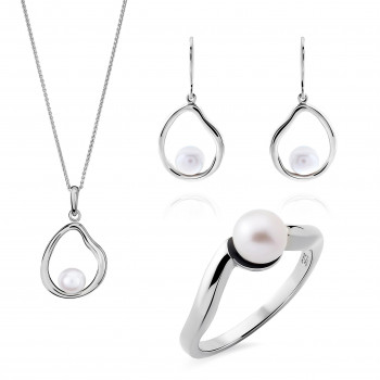 'Baptiste' Women's Sterling Silver Set: Necklace + Earrings + Ring - Silver SET-7507