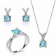 'Maya' Women's Sterling Silver Set: Necklace + Earrings + Ring - Silver SET-7478/AQ