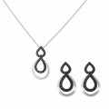 Orphelia® 'Amber' Women's Sterling Silver Set: Chain-Pendant + Earrings - Silver/Black SET-7092/2