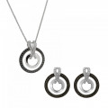 Orphelia® 'Azalea' Women's Sterling Silver Set: Chain-Pendant + Earrings - Silver/Black SET-7095/2