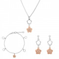 Orphelia® 'Nixie' Women's Sterling Silver Set: Chain + Bracelet + Earrings - Silver/Rose SET-7377