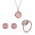 Orphelia® 'Amalia' Women's Sterling Silver Set: Necklace + Earrings + Ring - Rose SET-7442