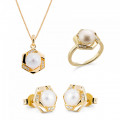 Orphelia® 'Aliva' Women's Sterling Silver Set: Necklace + Earrings + Ring - Gold SET-7469/G