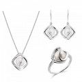 Orphelia® 'Aina' Women's Sterling Silver Set: Necklace + Earrings + Ring - White SET-7471/52