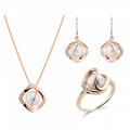 'Aina' Women's Sterling Silver Set: Necklace + Earrings + Ring - Rose SET-7471/RG