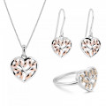 Orphelia® 'Afia' Women's Sterling Silver Set: Necklace + Earrings + Ring - Silver/Rose SET-7474