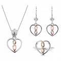 Orphelia® 'Delilah' Women's Sterling Silver Set: Necklace + Earrings + Ring - Silver/Rose SET-7475