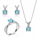 Orphelia® 'Maya' Women's Sterling Silver Set: Necklace + Earrings + Ring - Silver SET-7478/AQ
