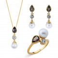 'Lylou' Women's Sterling Silver Set: Necklace + Earrings + Ring - Gold SET-7498/G