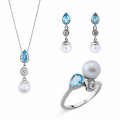 Orphelia® 'Lylou' Women's Sterling Silver Set: Necklace + Earrings + Ring - Silver SET-7498