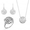 Orphelia® 'Flavie' Women's Sterling Silver Set: Necklace + Earrings + Ring - Silver SET-7502