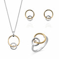 Orphelia® 'Antoine' Women's Sterling Silver Set: Necklace + Earrings + Ring - Silver/Gold SET-7503/1